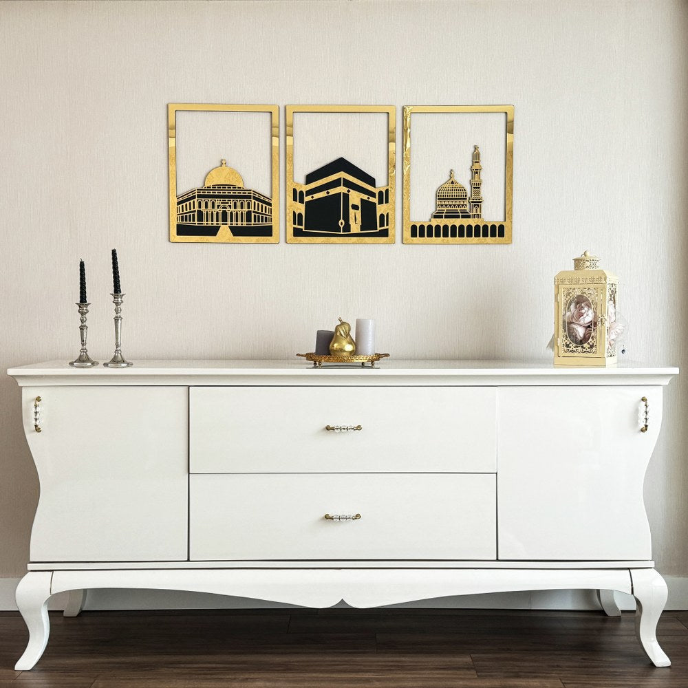 Kaaba, Masjid Al-Aqsa & Masjid An-Nabawi Acrylic Islamic Wall Art