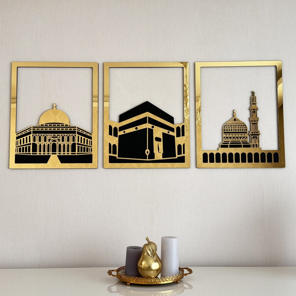 Kaaba, Masjid Al-Aqsa & Masjid An-Nabawi Acrylic Islamic Wall Art